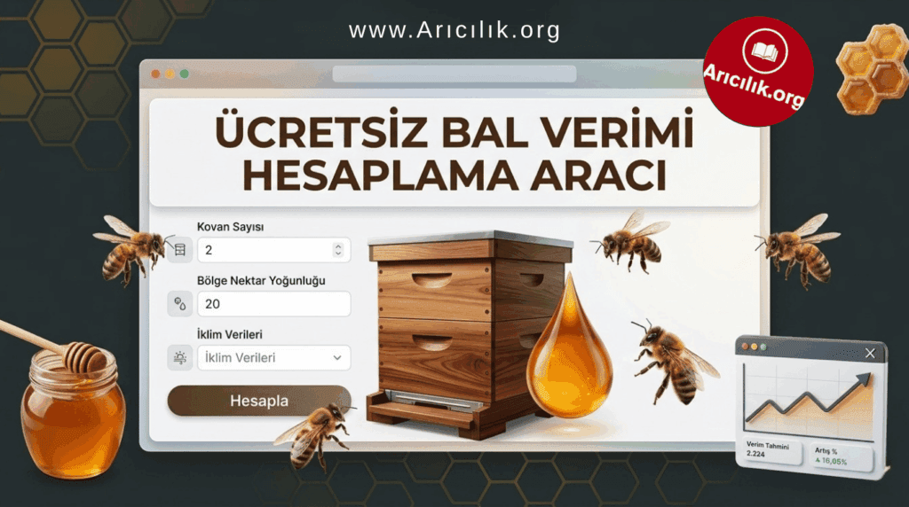Arıcıların kovan sayısı, koloni gücü, bölgesel flora ve besleme durumuna göre tahmini bal üretimini hesaplayabilmesi için hazırlanmış ücretsiz bal verimi hesaplama aracı.