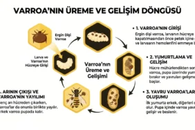 Varroa üreme ve gelişme döngüsünü gösteren arıcılık tablosu