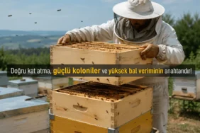 Arıcılıkta kat atma yöntemi uygulayan arıcı, kovana ikinci kat ekliyor.