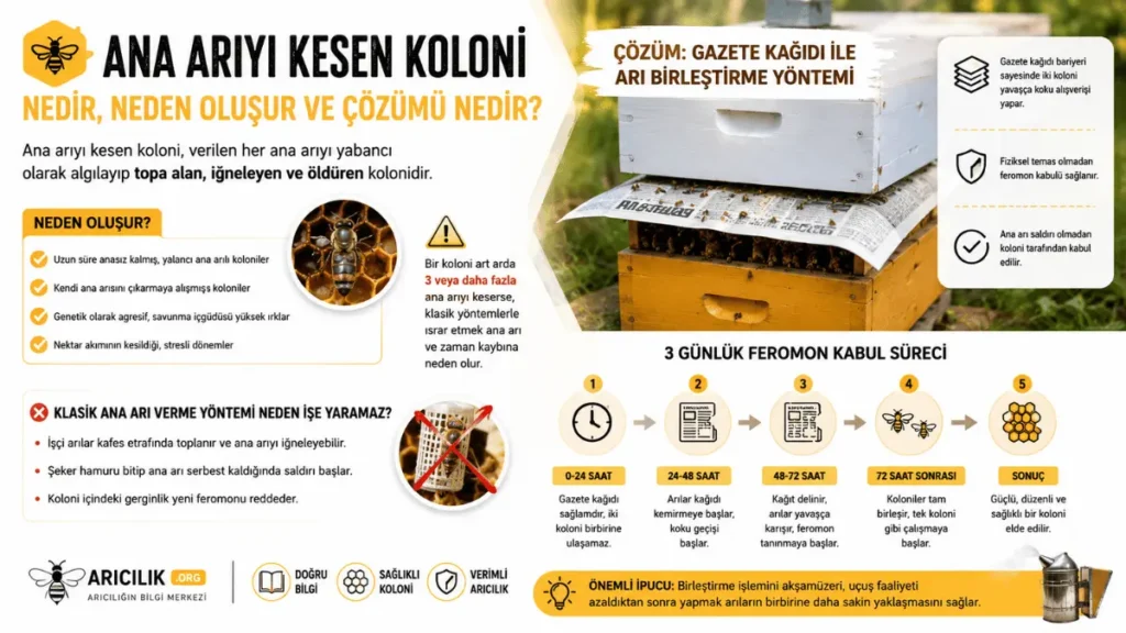 Gazete kağıdı ile arı birleştirme yöntemiyle ana arı kabul ettirme