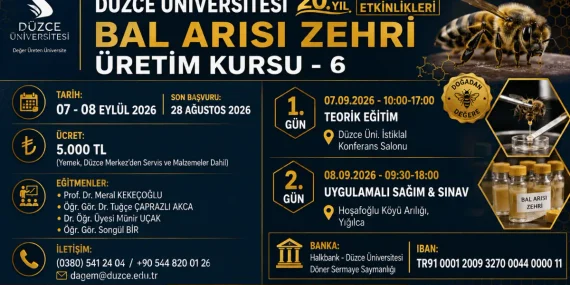 Düzce Bal Arısı Zehri Üretim Kursu 2026 Başvuruları Başladı