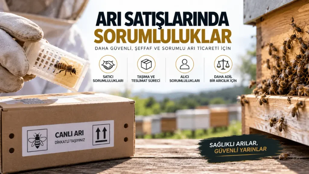 Arı satışı ve ana arı teslimatında satıcı ile alıcının sorumluluklarını gösteren canlı arı taşımacılığı görseli
